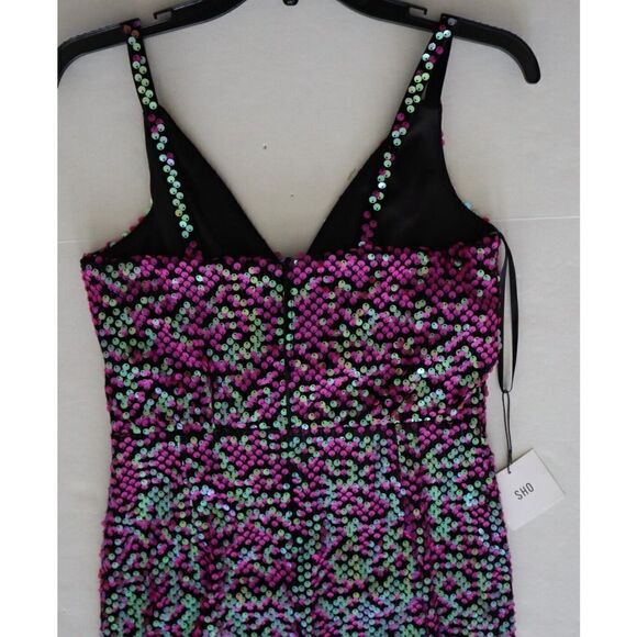 SHO x Tadashi Shoji Sz XS Hot Pink Sequin Surplice Neck Body-Con Dress - Picture 12 of 16